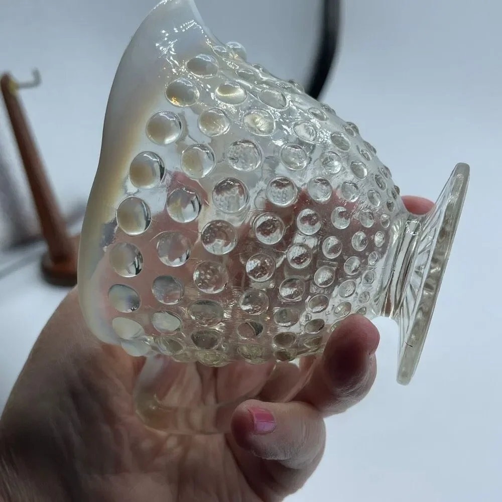 Vintage Anchor Hoking Moonstone Opalescent Hobnail Glass creamer & sugar